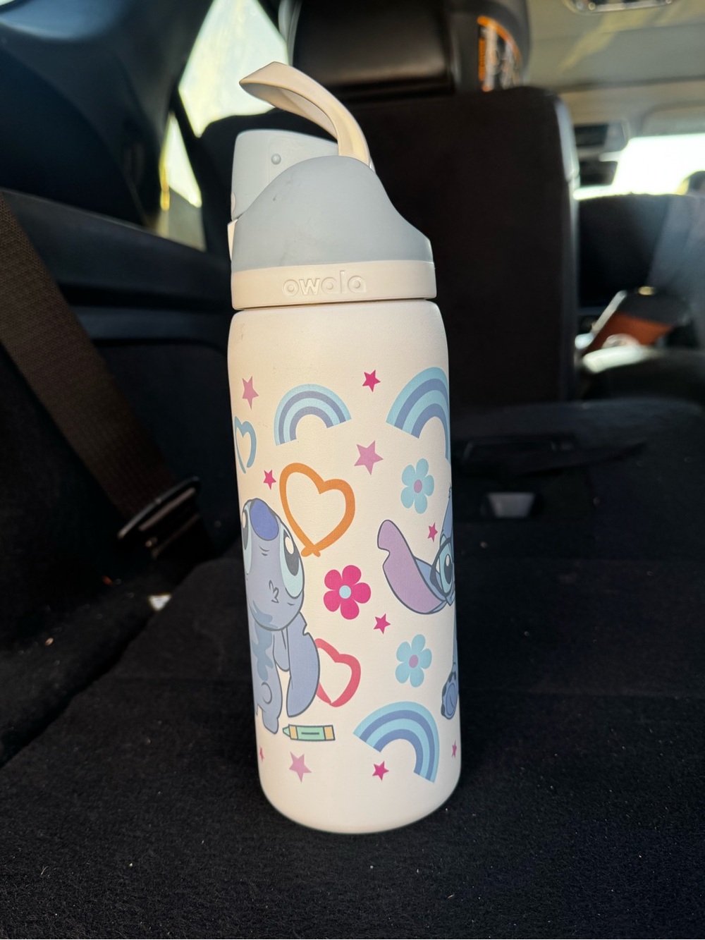 Owala Kids White & Light Blue Stainless Steel Water Bottle with Cartoon Print